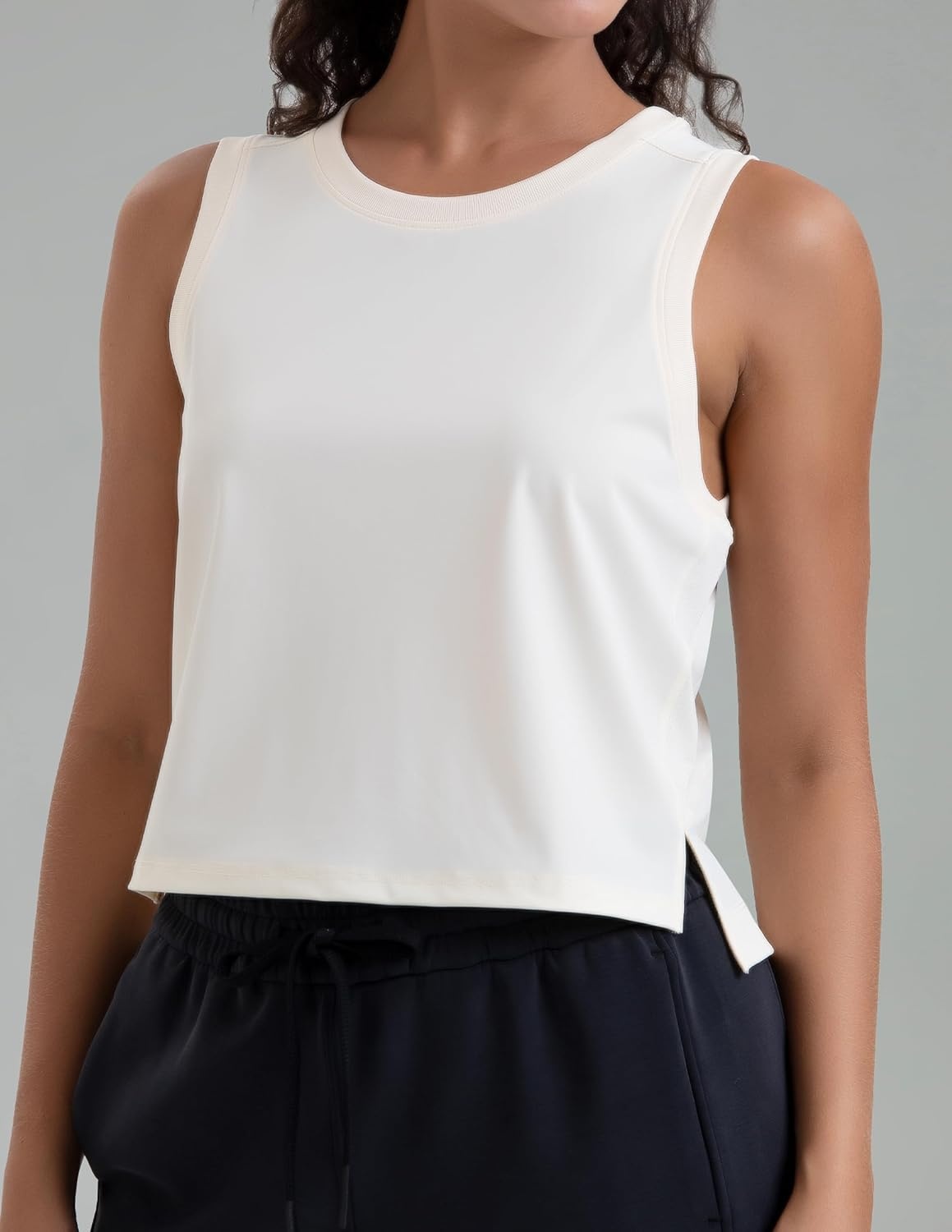 image:imageColorfulkoala Womens Breezy Mesh Back Muscle Tank Loose Fit Workout TopsSand
