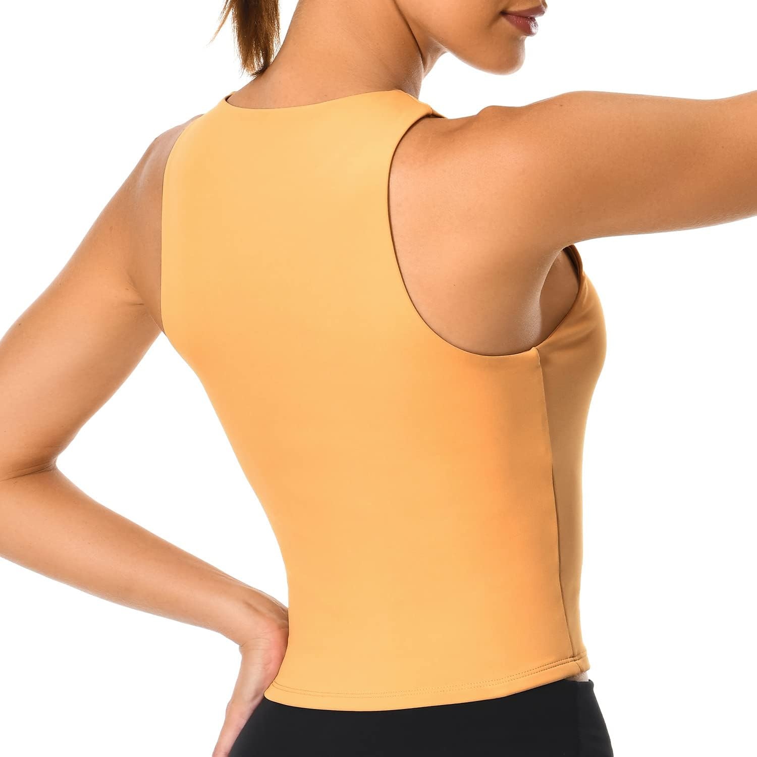 image:imageColorfulkoala Womens High Neck Tank Tops Body Contour Sleeveless Crop Double Lined Yoga ShirtsBeige