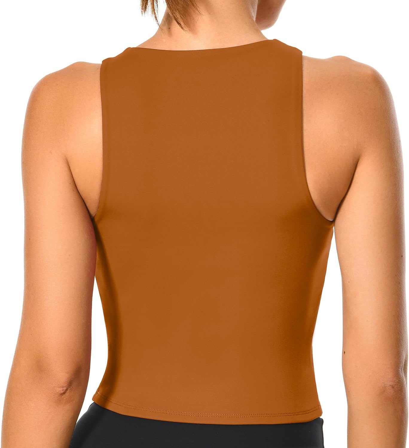 image:imageColorfulkoala Womens High Neck Tank Tops Body Contour Sleeveless Crop Double Lined Yoga ShirtsBrown