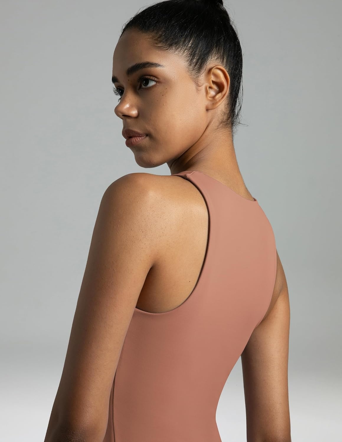 image:imageColorfulkoala Womens High Neck Tank Tops Body Contour Sleeveless Crop Double Lined Yoga ShirtsCoffee