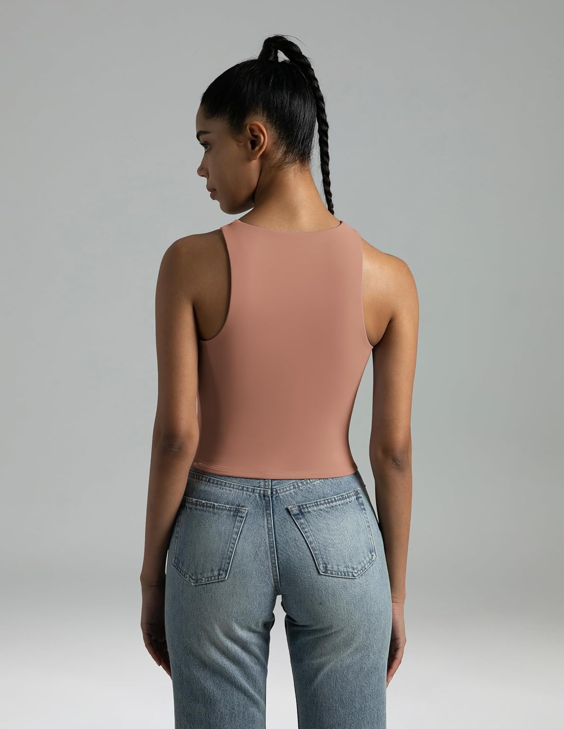 image:imageColorfulkoala Womens High Neck Tank Tops Body Contour Sleeveless Crop Double Lined Yoga ShirtsCoffee