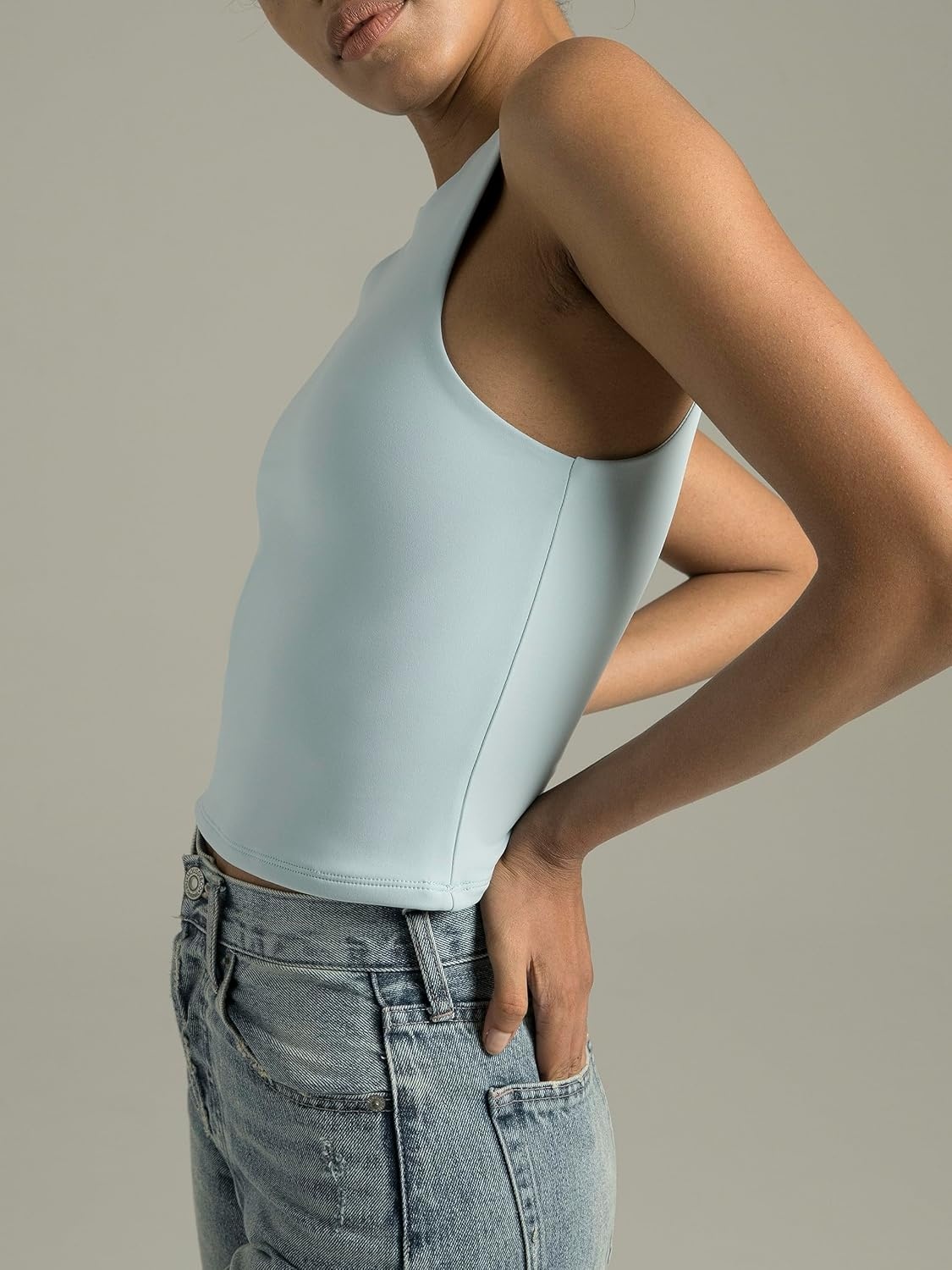 image:imageColorfulkoala Womens High Neck Tank Tops Body Contour Sleeveless Crop Double Lined Yoga ShirtsIce Blue