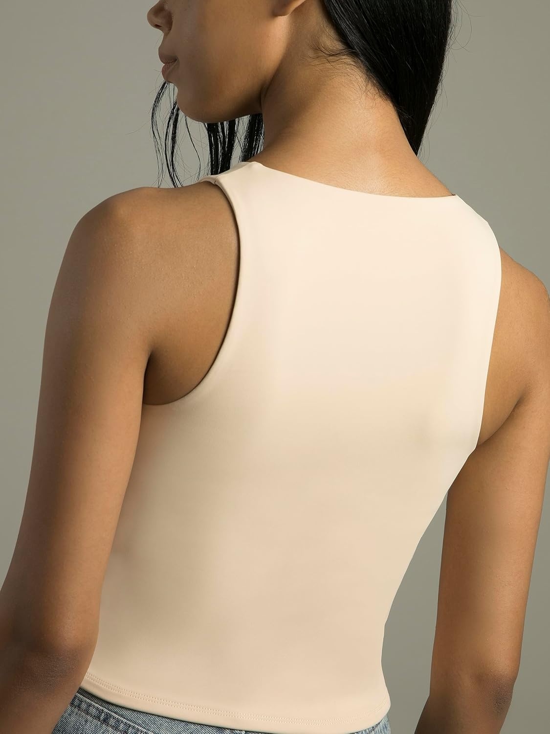 image:imageColorfulkoala Womens High Neck Tank Tops Body Contour Sleeveless Crop Double Lined Yoga ShirtsIvory