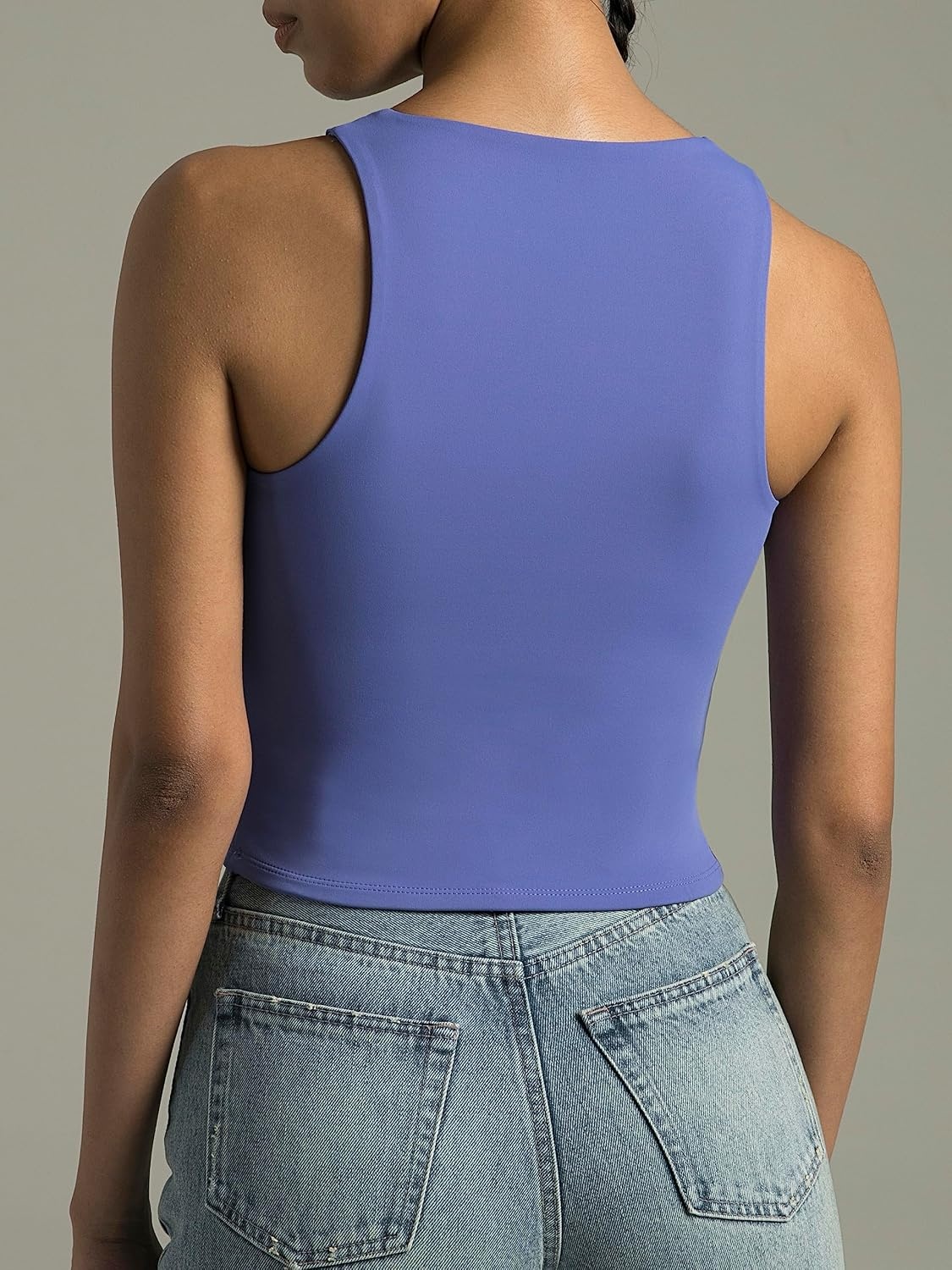 image:imageColorfulkoala Womens High Neck Tank Tops Body Contour Sleeveless Crop Double Lined Yoga ShirtsLavender Blue