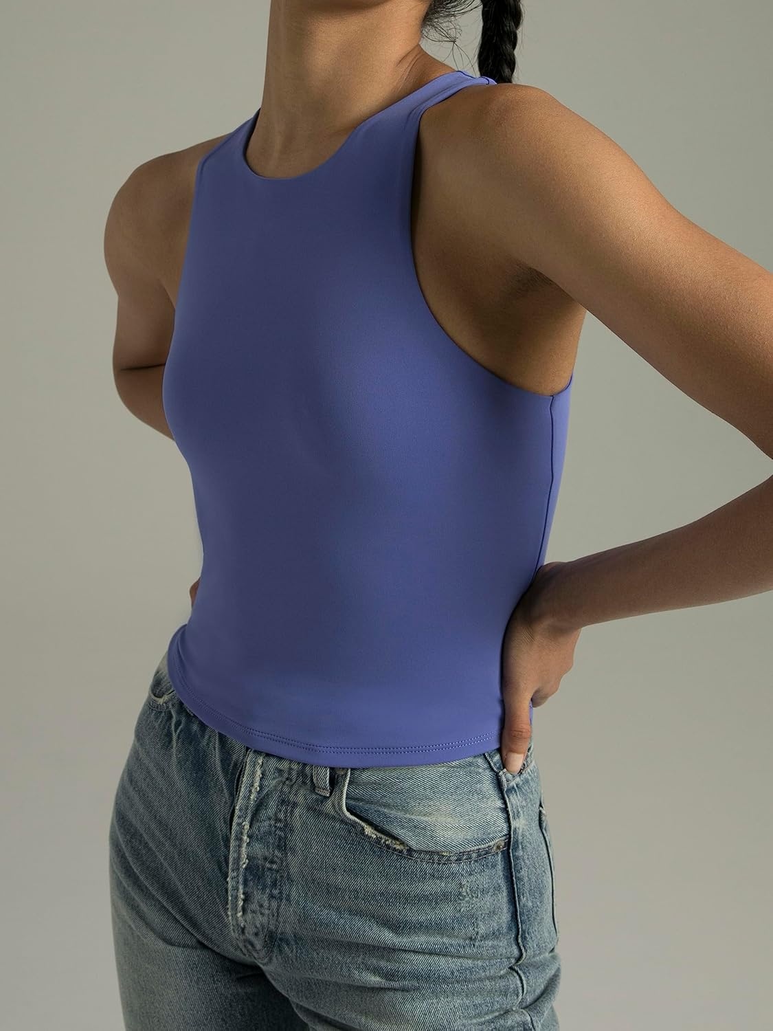 image:imageColorfulkoala Womens High Neck Tank Tops Body Contour Sleeveless Crop Double Lined Yoga ShirtsLavender Blue