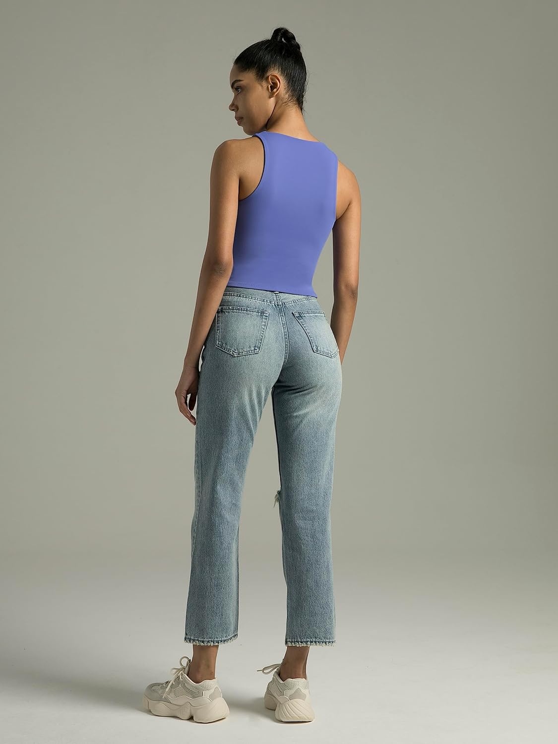 image:imageColorfulkoala Womens High Neck Tank Tops Body Contour Sleeveless Crop Double Lined Yoga ShirtsLavender Blue