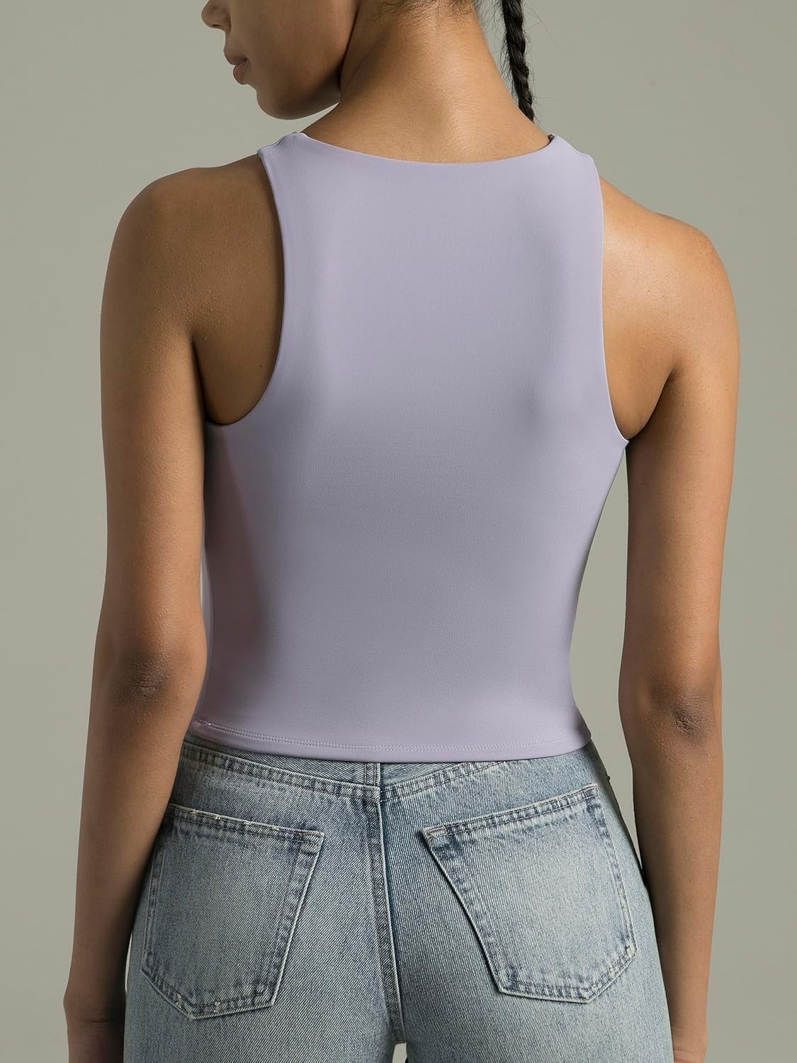 image:imageColorfulkoala Womens High Neck Tank Tops Body Contour Sleeveless Crop Double Lined Yoga ShirtsLilac