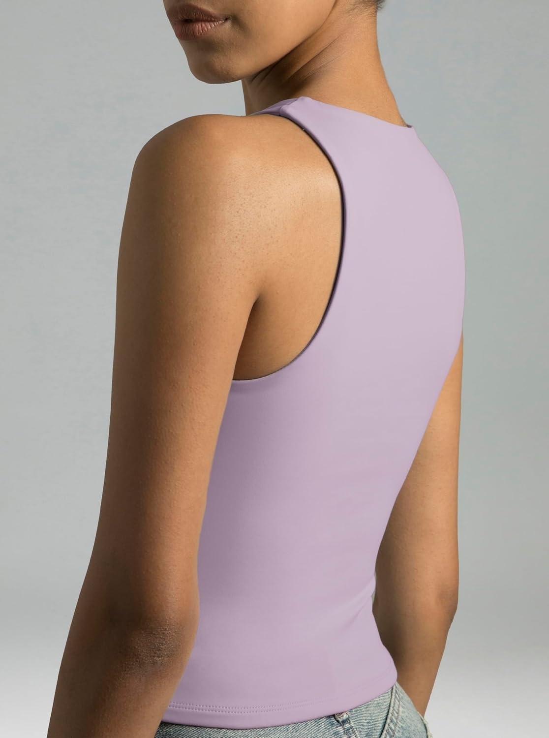 image:imageColorfulkoala Womens High Neck Tank Tops Body Contour Sleeveless Crop Double Lined Yoga ShirtsMauve Shadows