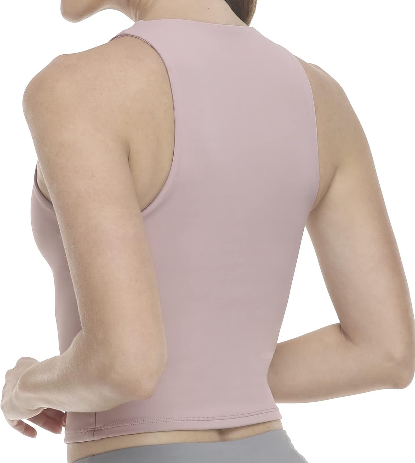 image:imageColorfulkoala Womens High Neck Tank Tops Body Contour Sleeveless Crop Double Lined Yoga ShirtsPale Pink