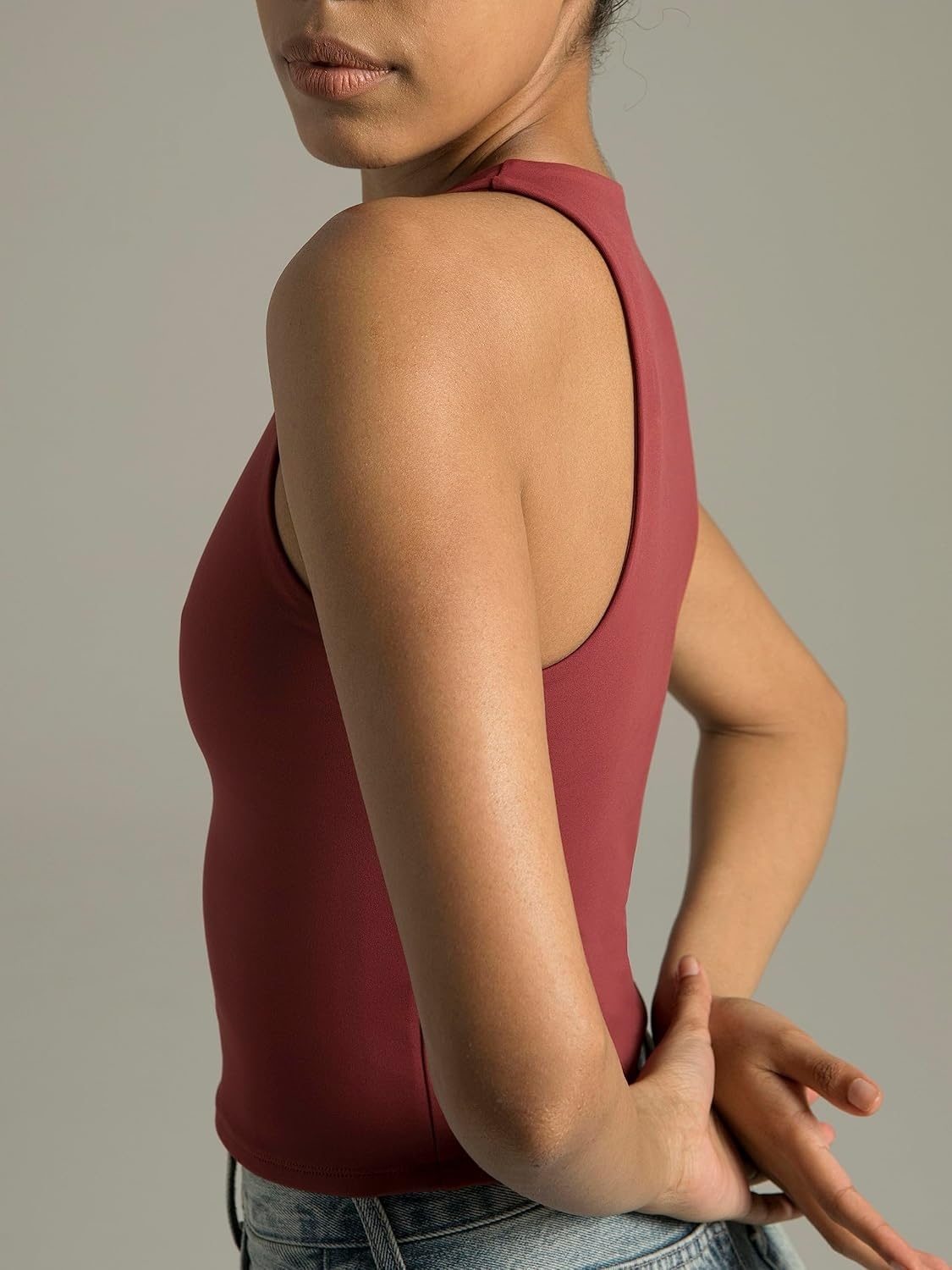 image:imageColorfulkoala Womens High Neck Tank Tops Body Contour Sleeveless Crop Double Lined Yoga ShirtsRose Red
