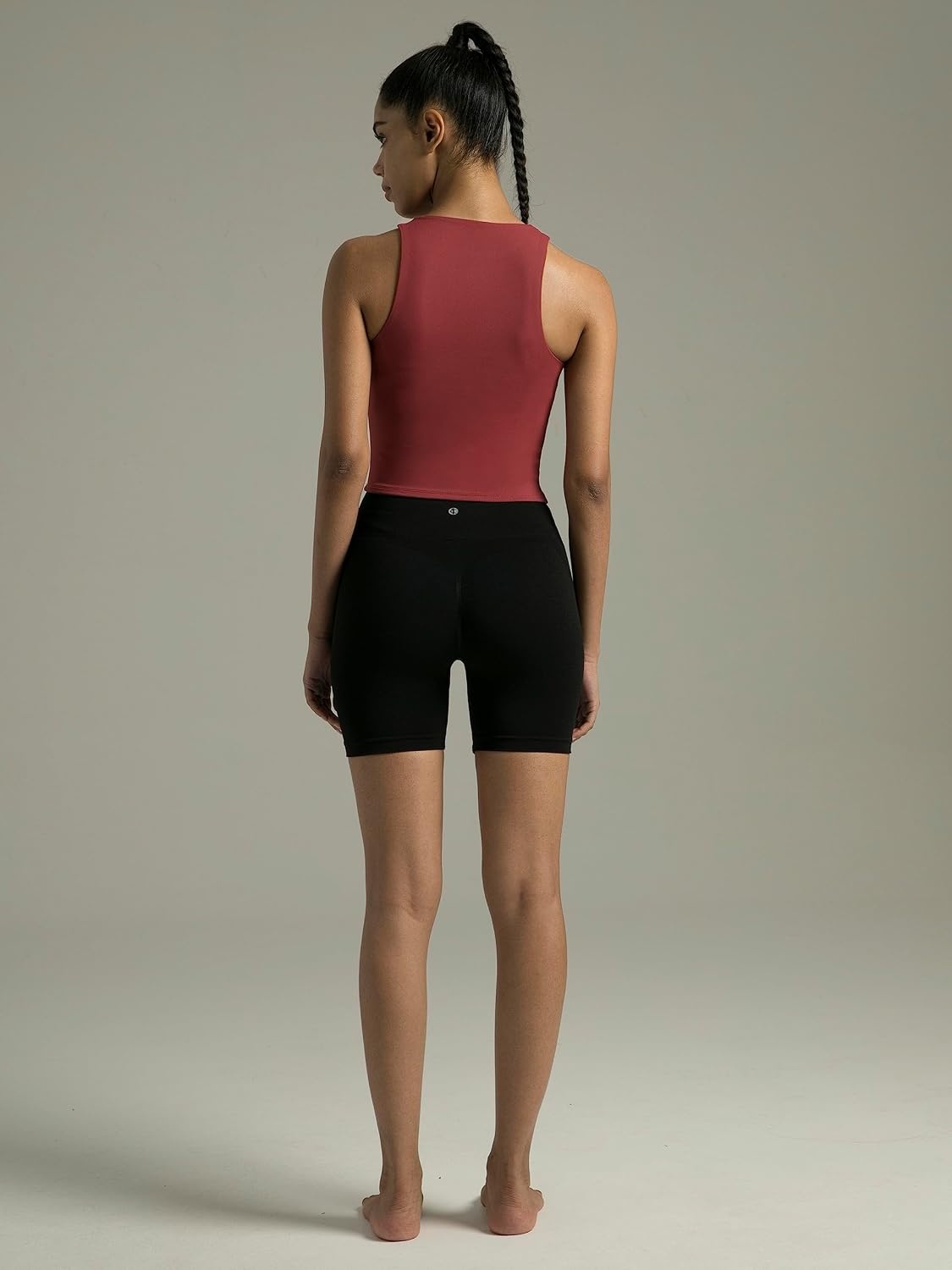 image:imageColorfulkoala Womens High Neck Tank Tops Body Contour Sleeveless Crop Double Lined Yoga ShirtsRose Red