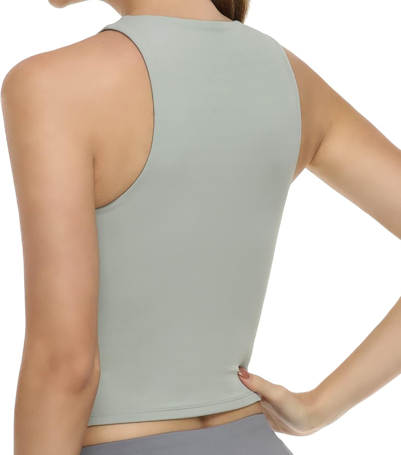 image:imageColorfulkoala Womens High Neck Tank Tops Body Contour Sleeveless Crop Double Lined Yoga ShirtsSage Green