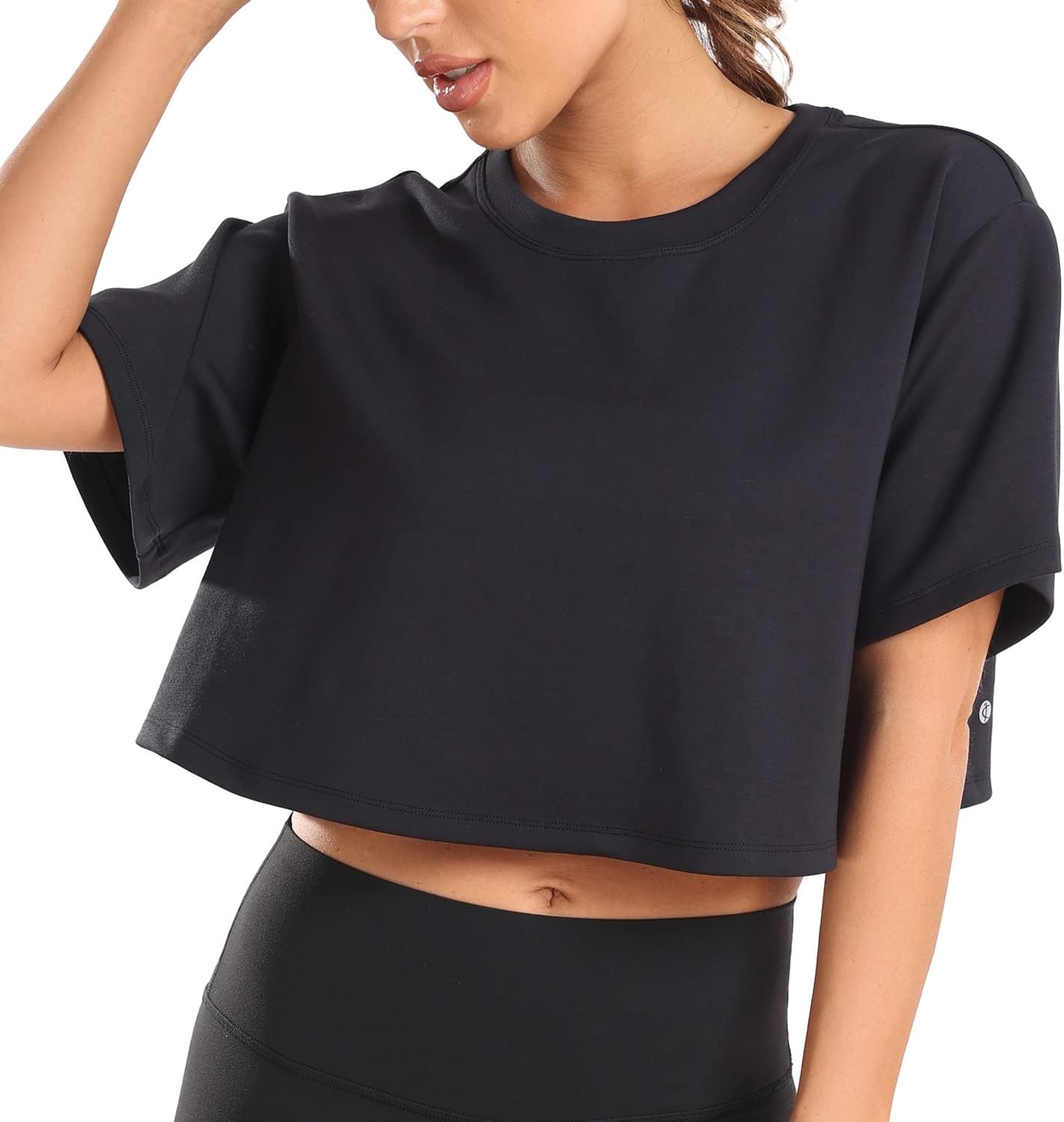 image:imageColorfulkoala Womens Oversized T Shirts Ultra Soft Modal Crop Top Athletic SweatshirtBlack