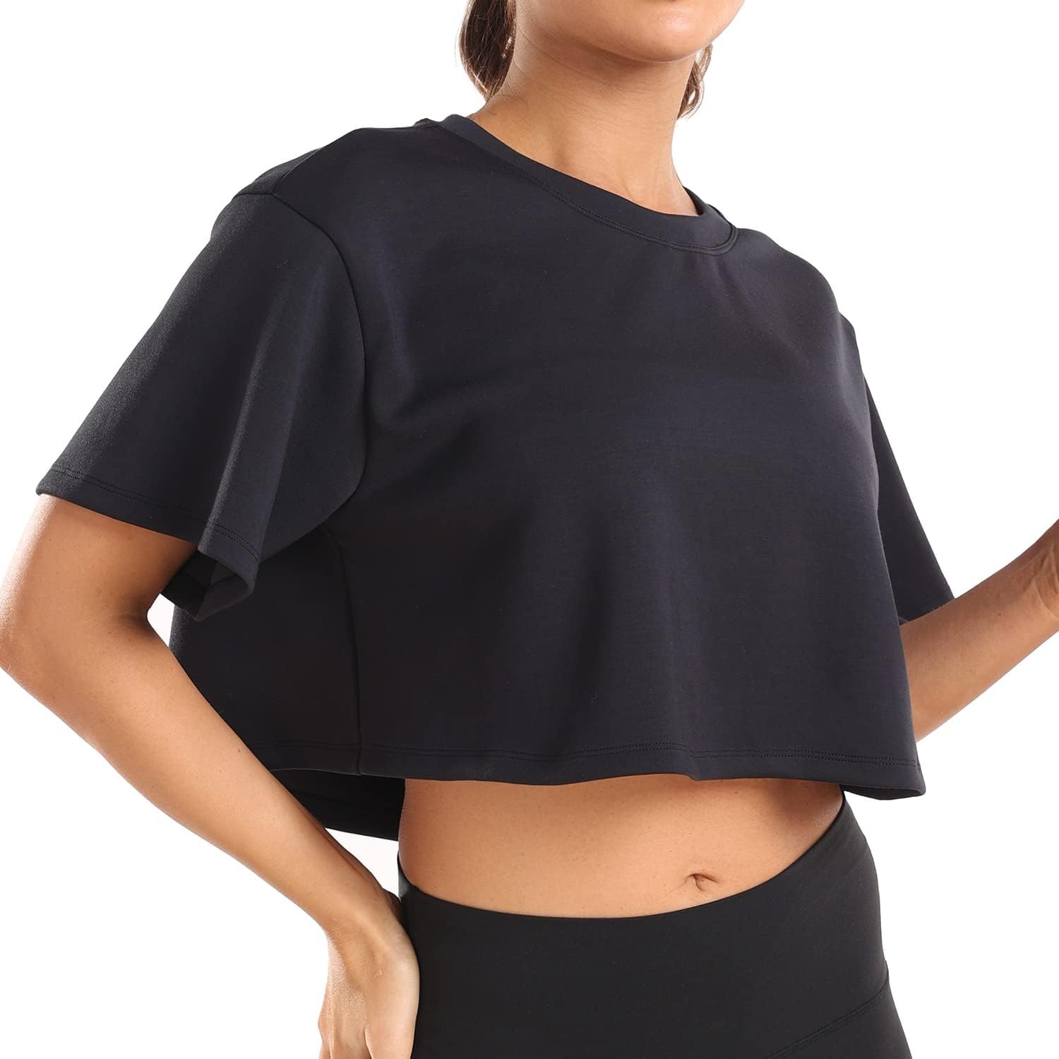 image:imageColorfulkoala Womens Oversized T Shirts Ultra Soft Modal Crop Top Athletic SweatshirtBlack