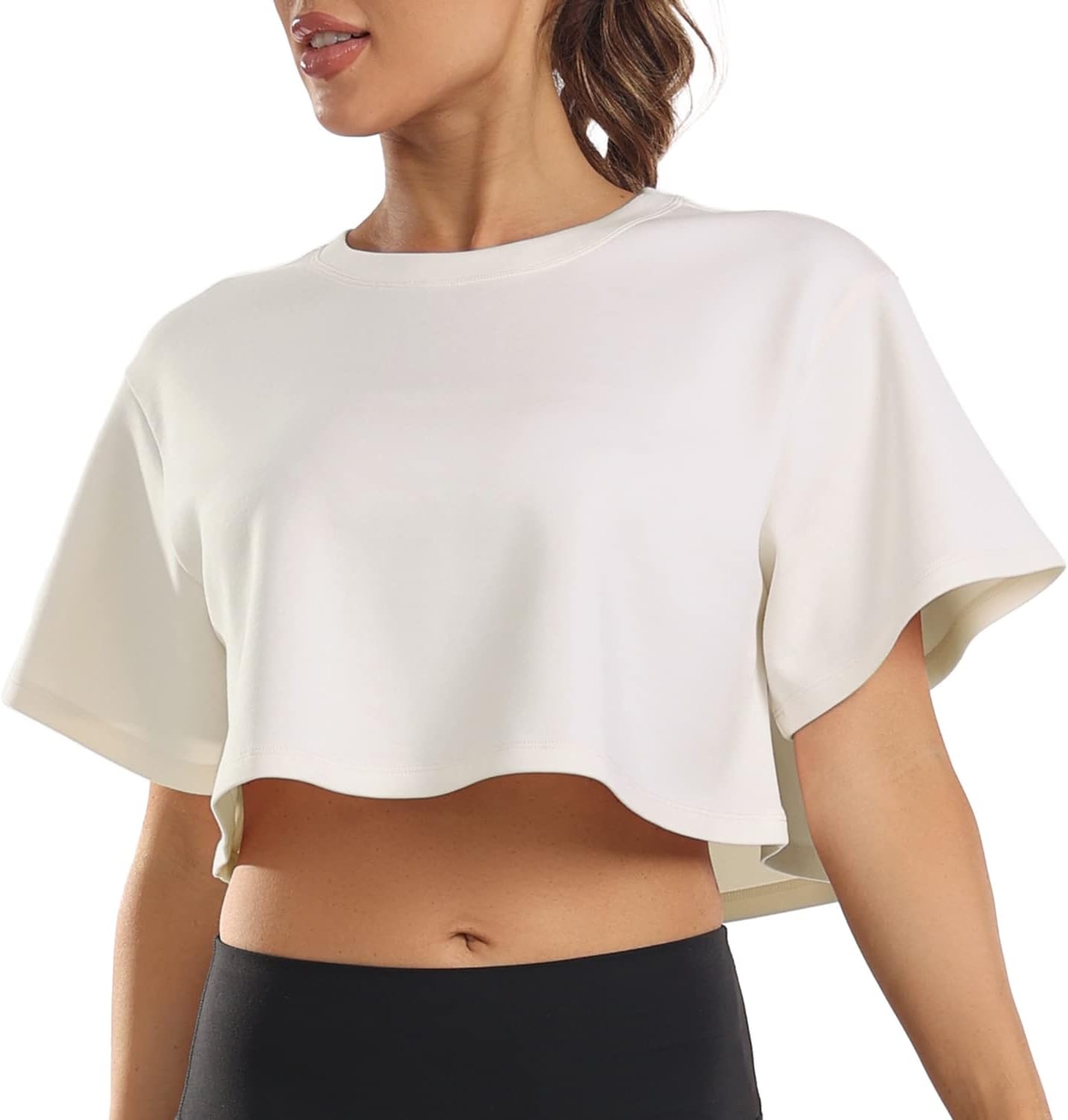 image:imageColorfulkoala Womens Oversized T Shirts Ultra Soft Modal Crop Top Athletic SweatshirtIvory