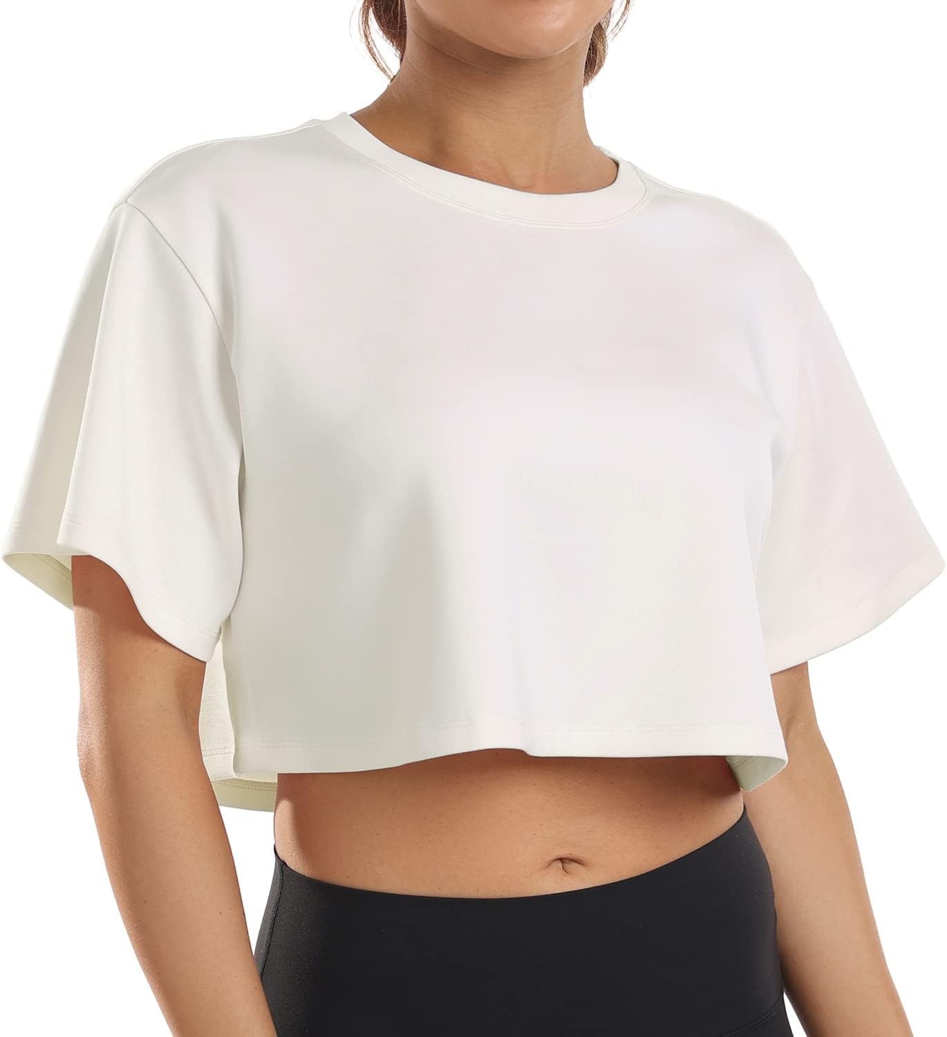 image:imageColorfulkoala Womens Oversized T Shirts Ultra Soft Modal Crop Top Athletic SweatshirtIvory