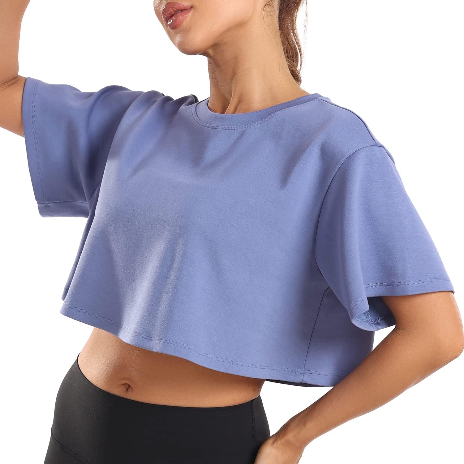 image:imageColorfulkoala Womens Oversized T Shirts Ultra Soft Modal Crop Top Athletic SweatshirtNiagara Blue
