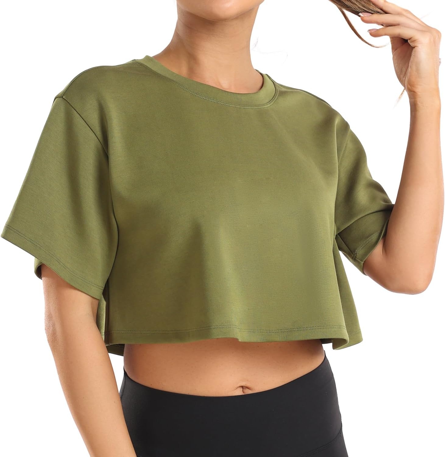 image:imageColorfulkoala Womens Oversized T Shirts Ultra Soft Modal Crop Top Athletic SweatshirtOlive Green