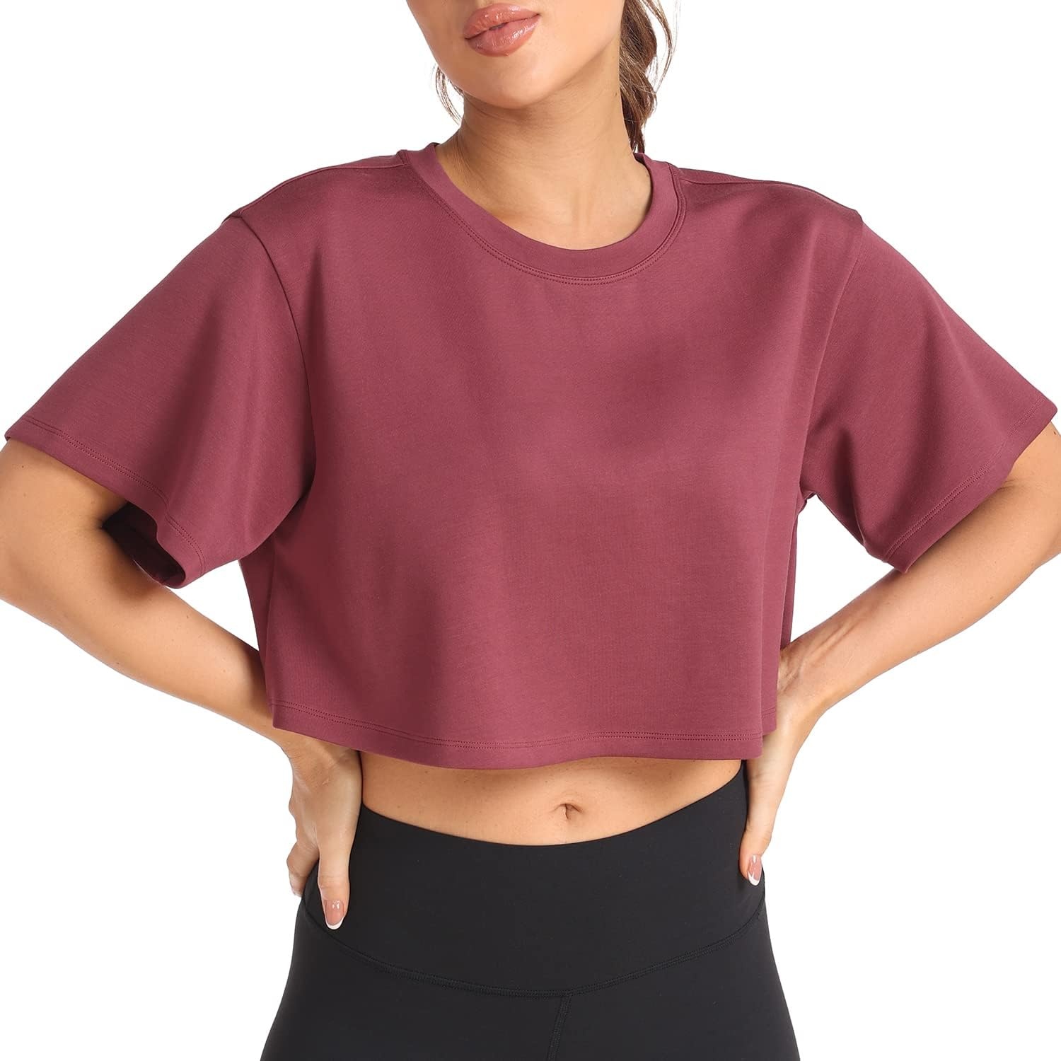 image:imageColorfulkoala Womens Oversized T Shirts Ultra Soft Modal Crop Top Athletic SweatshirtWine Red