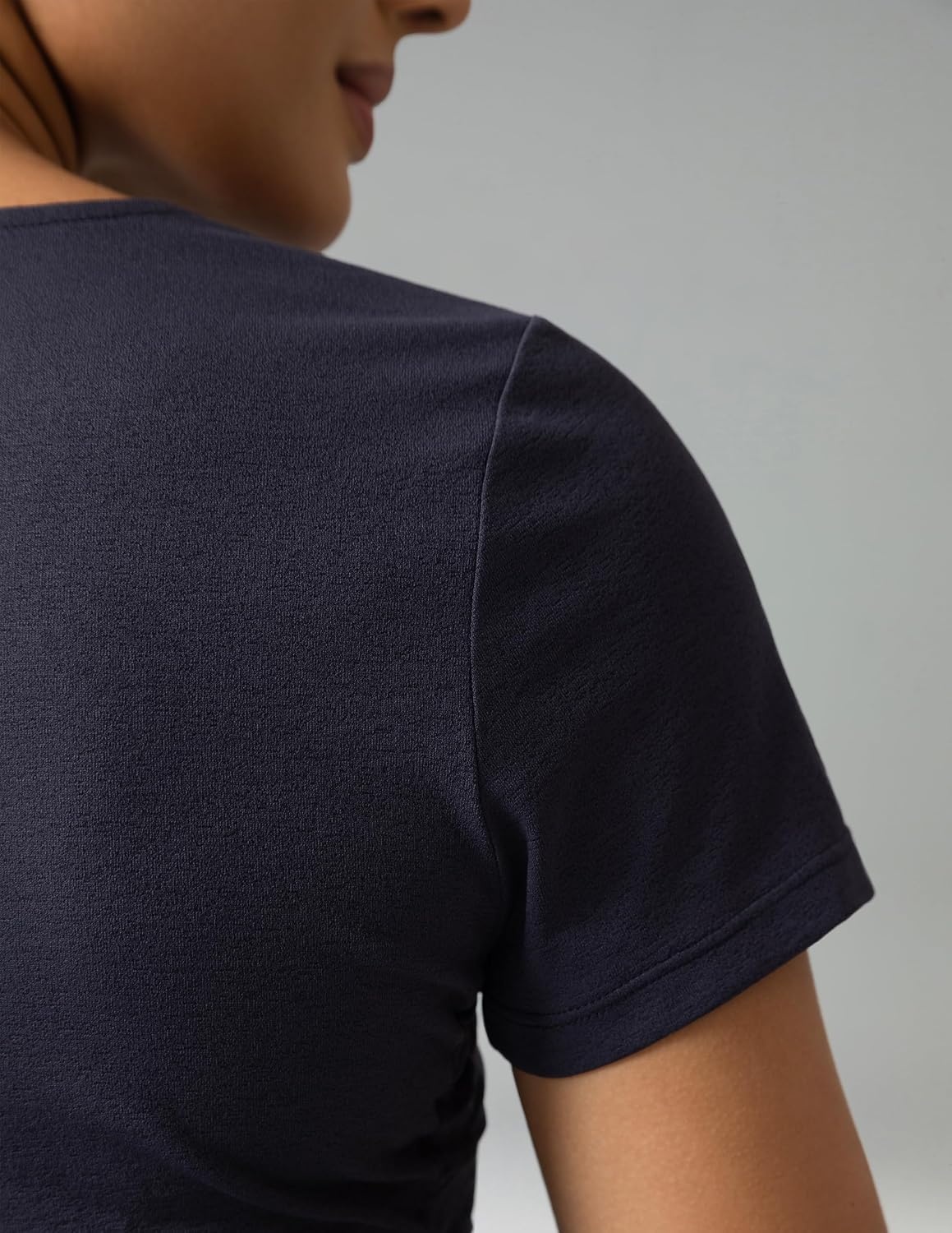 image:imageColorfulkoala Workout Crop Tops for Women Short Sleeve Slim Fitted Basic Tees Crew Neck Ruched Casual Yoga T ShirtsBlue Ink