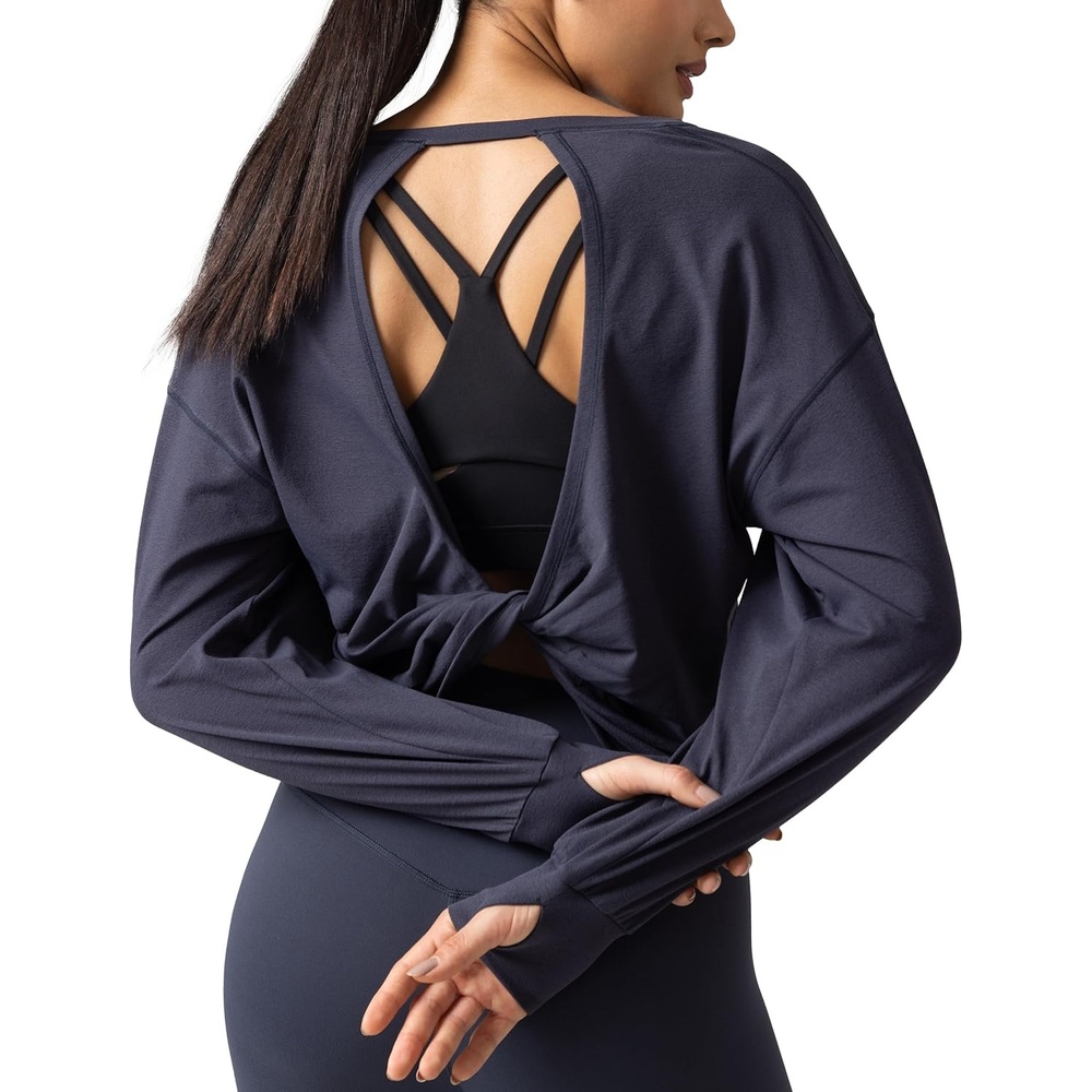 image:imageColorfulkoala Long Sleeve Shirts for Women Oversized Crew Neck Tops Casual Workout Fashion TShirtsBlue Ink