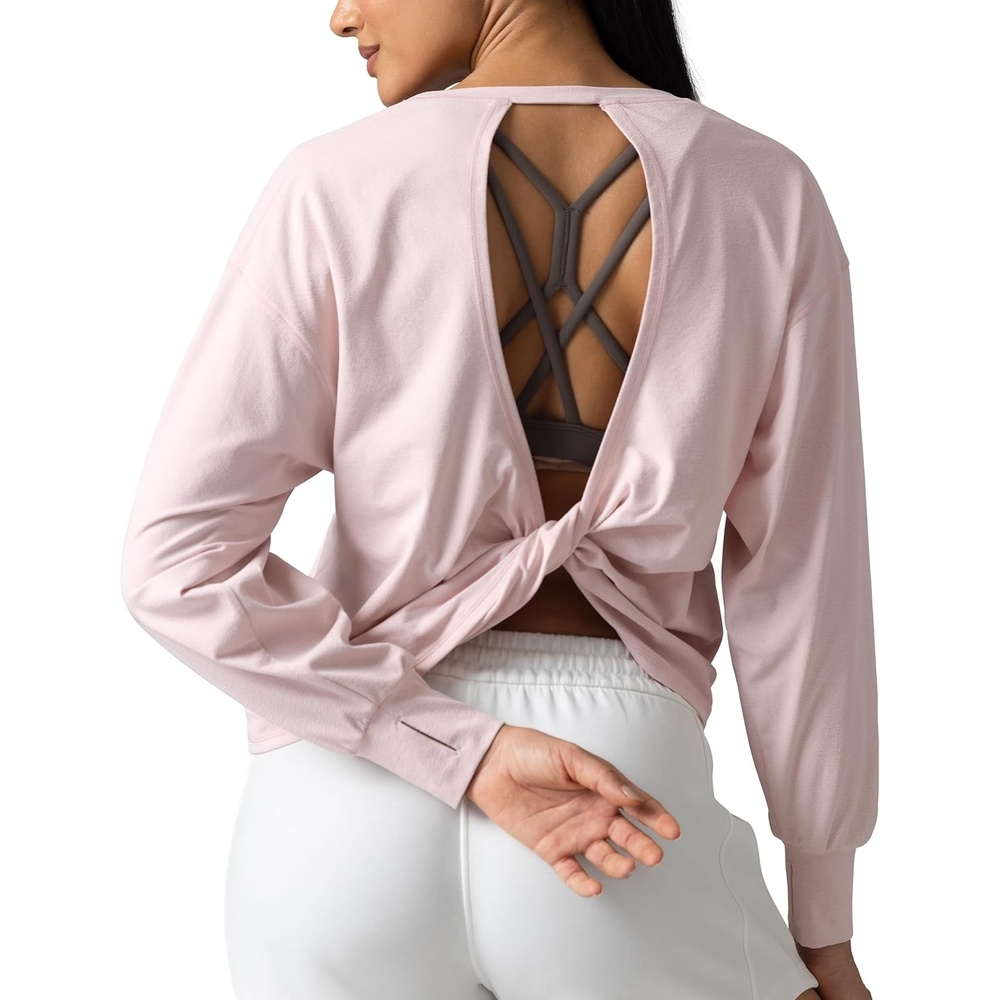 image:imageColorfulkoala Long Sleeve Shirts for Women Oversized Crew Neck Tops Casual Workout Fashion TShirtsMarshmallow Pink