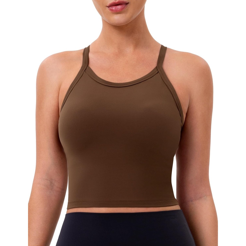 image:imageColorfulkoala Sculptiva Built in Bra Tank Tops for Women Racerback Padded Sleeveless Camisole Casual Workout Yoga TopsCocoa