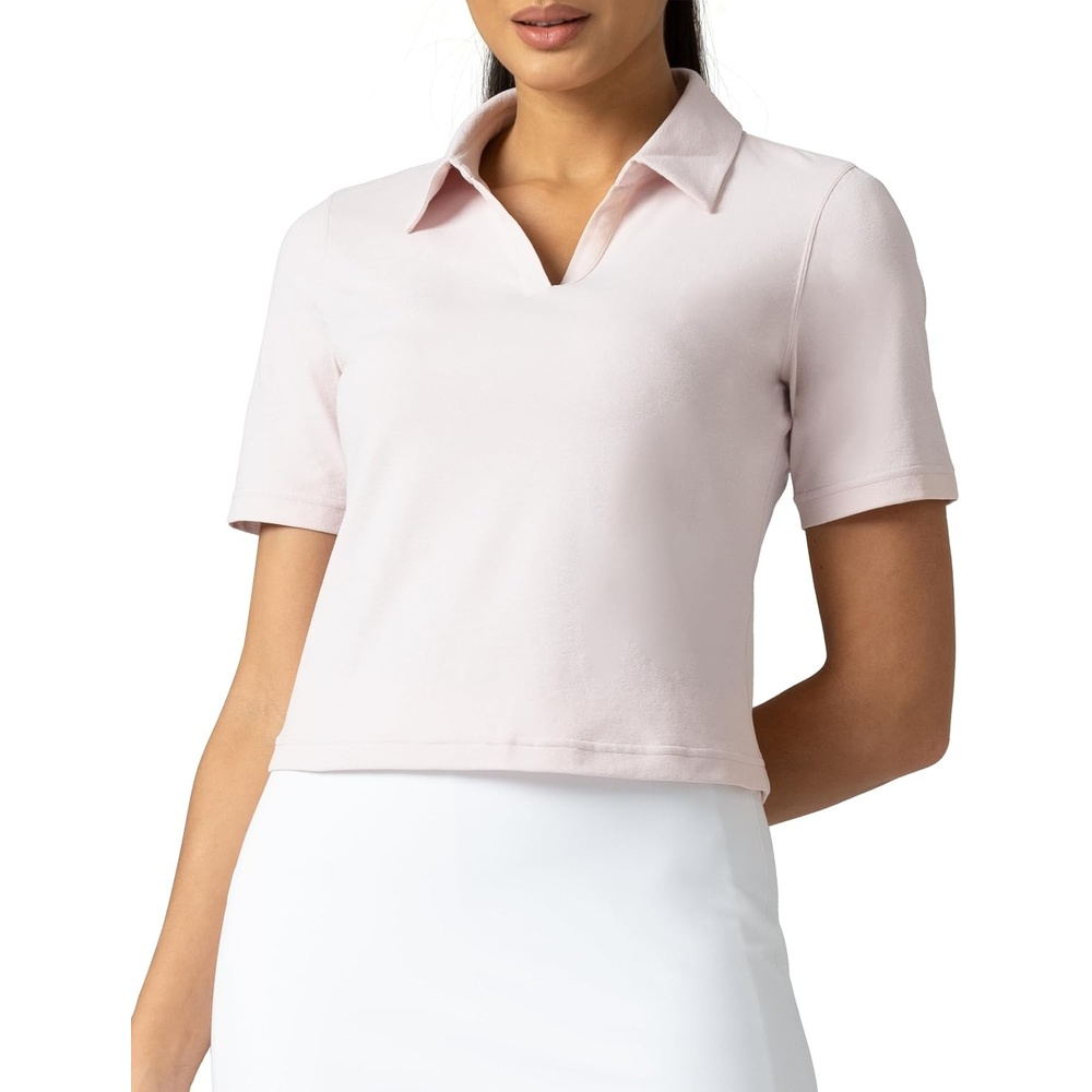 image:imageColorfulkoala Sorona Womens Short Sleeve Golf Polo Shirts Collared V Neck Quick Dry Tennis Workout Tops Moisture WickingMarshmallow Pink