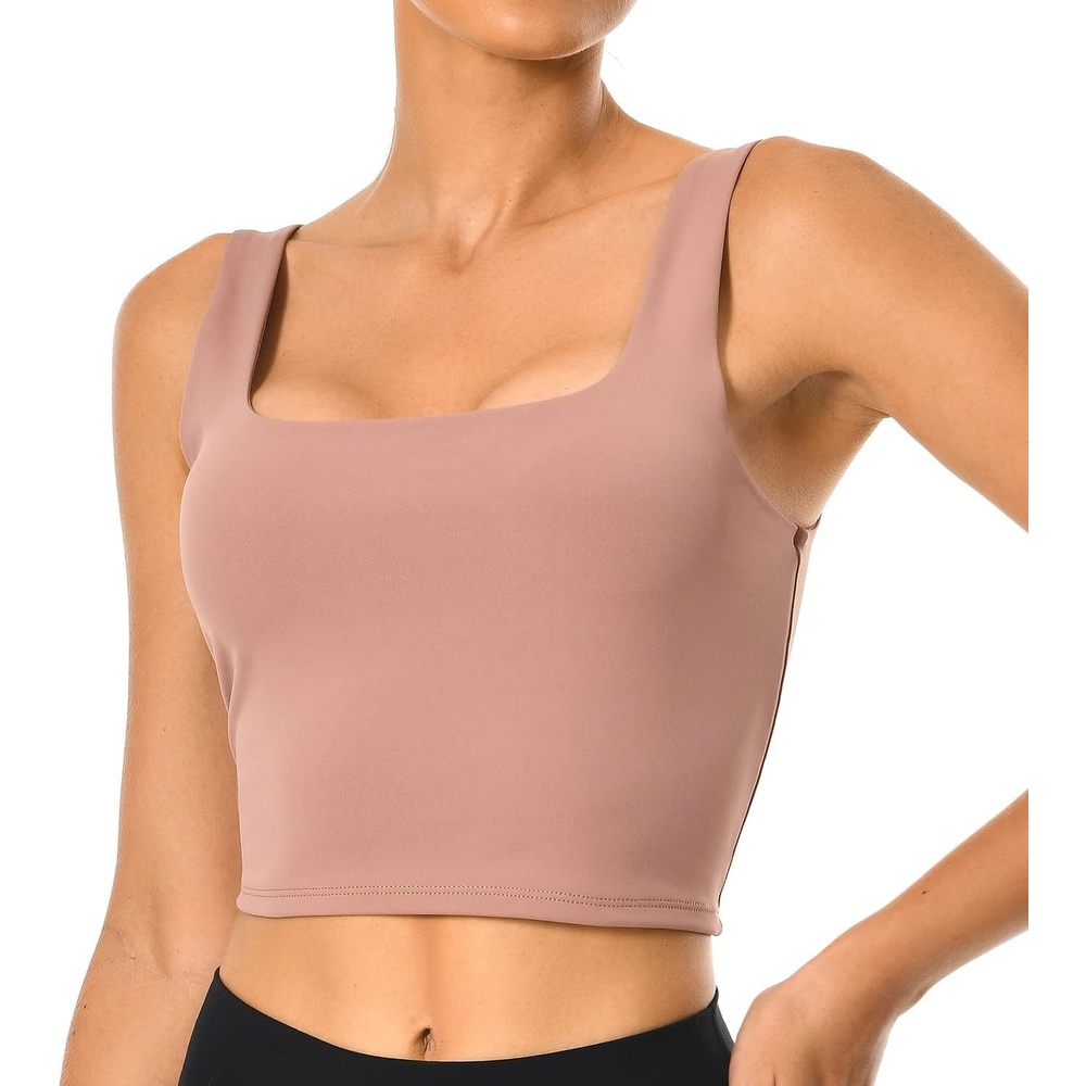 image:imageColorfulkoala Womens Body Contour Square Neck Tank Tops Sleeveless Strappy Crop Double Lined ShirtsCoffee