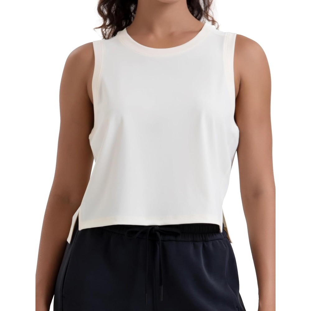image:imageColorfulkoala Womens Breezy Mesh Back Muscle Tank Loose Fit Workout TopsSand