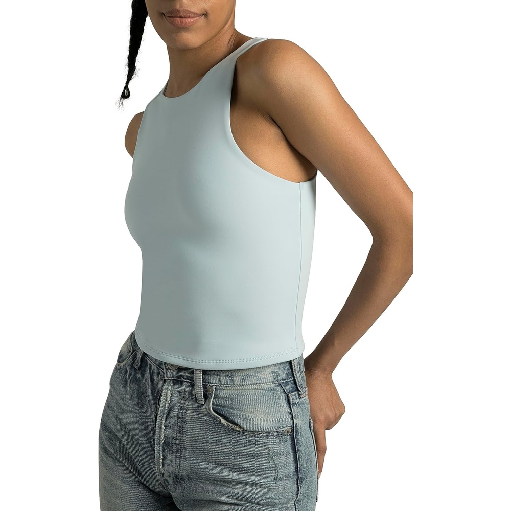 image:imageColorfulkoala Womens High Neck Tank Tops Body Contour Sleeveless Crop Double Lined Yoga ShirtsIce Blue