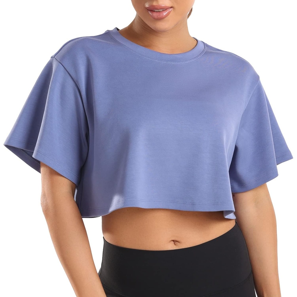 image:imageColorfulkoala Womens Oversized T Shirts Ultra Soft Modal Crop Top Athletic SweatshirtNiagara Blue