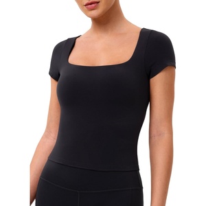 image:imageColorfulkoala Dreamlux Square Neck Short Sleeve Shirts for Women Slim Fit Basic Tops Casual Going Out TShirtBlack
