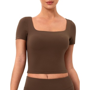 image:imageColorfulkoala Dreamlux Square Neck Short Sleeve Shirts for Women Slim Fit Basic Tops Casual Going Out TShirtCocoa