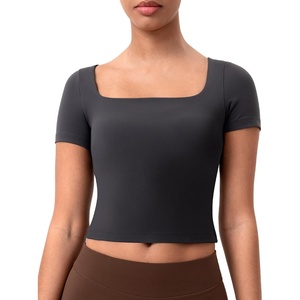 image:imageColorfulkoala Dreamlux Square Neck Short Sleeve Shirts for Women Slim Fit Basic Tops Casual Going Out TShirtDark Carobon