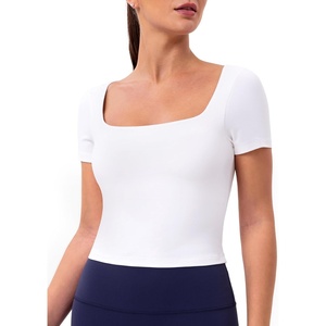 image:imageColorfulkoala Dreamlux Square Neck Short Sleeve Shirts for Women Slim Fit Basic Tops Casual Going Out TShirtWhite