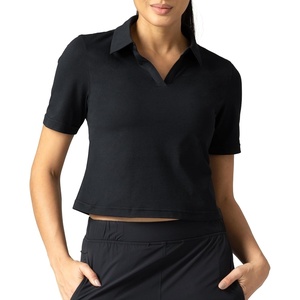 image:imageColorfulkoala Sorona Womens Short Sleeve Golf Polo Shirts Collared V Neck Quick Dry Tennis Workout Tops Moisture WickingBlack