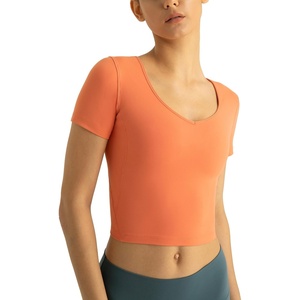 image:imageColorfulkoala Womens Dreamlux V Neck Short Sleeve Yoga Shirts UBack Workout TopsCarrot