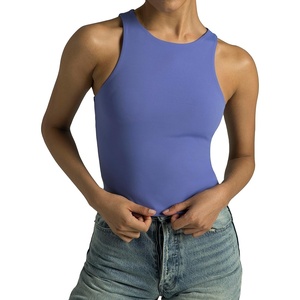 image:imageColorfulkoala Womens High Neck Tank Tops Body Contour Sleeveless Crop Double Lined Yoga ShirtsLavender Blue