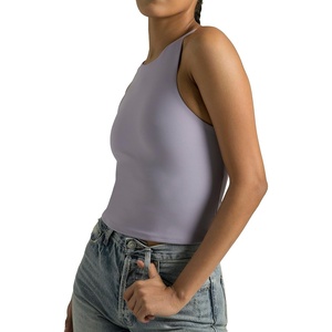 image:imageColorfulkoala Womens High Neck Tank Tops Body Contour Sleeveless Crop Double Lined Yoga ShirtsLilac