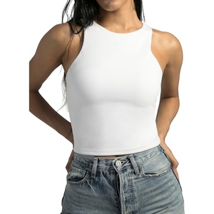 image:imageColorfulkoala Womens High Neck Tank Tops Body Contour Sleeveless Crop Double Lined Yoga ShirtsWhite
