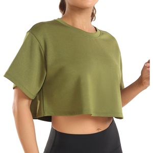 image:imageColorfulkoala Womens Oversized T Shirts Ultra Soft Modal Crop Top Athletic SweatshirtOlive Green